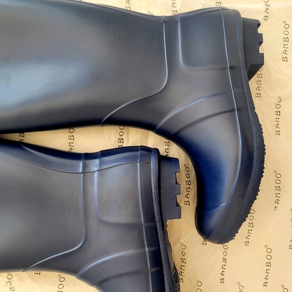 BAMBOO Women's Navy Blue Padinton Knee High Tall Rain Boots NEW NWOT